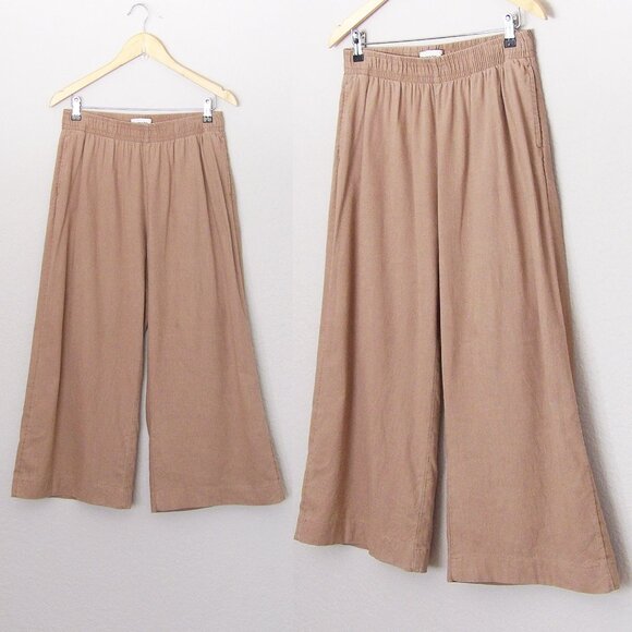 Abercrombie & Fitch Pants - Abercrombie & Fitch Linen Cotton Wide Leg Crop Pull On Pants M Camel Tan Comfy
